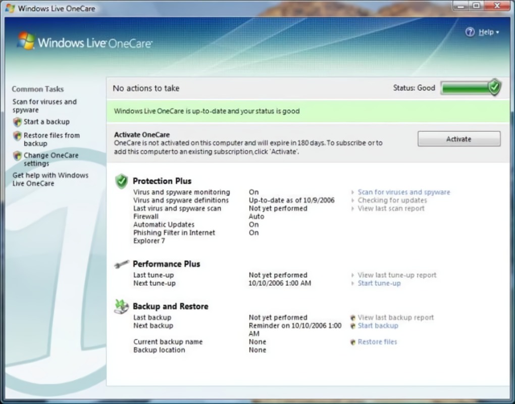 Windows Live OneCare Interface (2006)